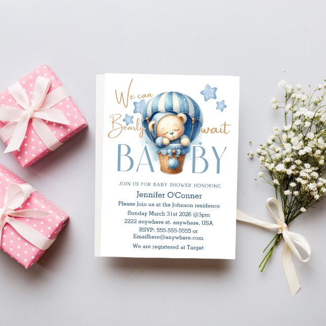 Wir können frühzeitig auf Blue Baby Shower Einladu Einladung (Von Creator hochgeladen)