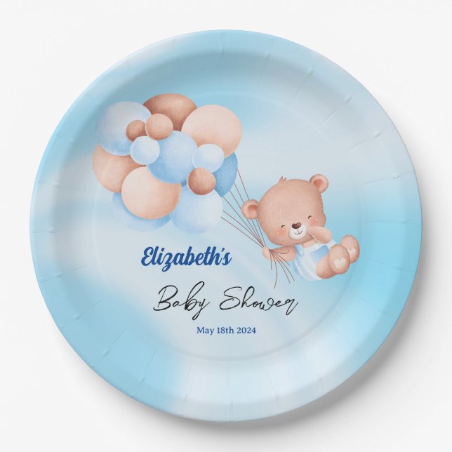 Wir können frühzeitig auf Blue Beige Baby Dusche w Pappteller (Vorderseite)