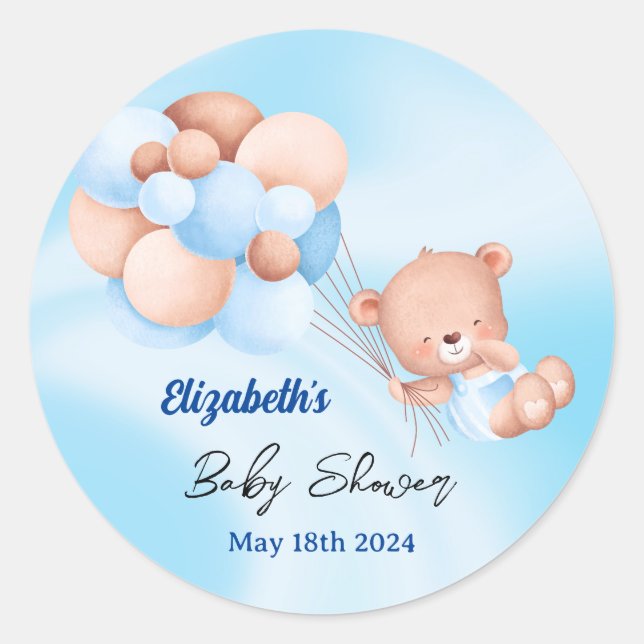 Wir können frühzeitig auf Blue Beige Baby Dusche w Runder Aufkleber (Vorderseite)