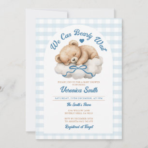 Wir können frühzeitig auf Blue Bow Bärenjunge Baby Einladung