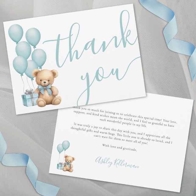 Wir können frühzeitig auf Blue Boy Baby Dusche war Dankeskarte (We Can Bearly Wait Blue Boy Baby Shower Thank You Card )