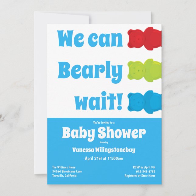 Wir können frühzeitig auf Blue Gummy Bear Babydusc Einladung (Vorderseite)
