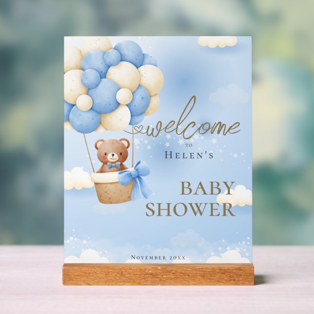 Wir können frühzeitig auf Blue Teddy Bear Baby Dus Acrylschild (Neutral)