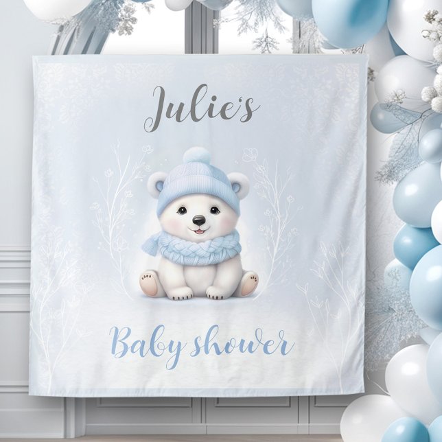 Wir können frühzeitig auf den Winter Boy Baby Dusc Wandteppich (We Can Bearly Wait Winter Boy Baby Shower Backdrop)