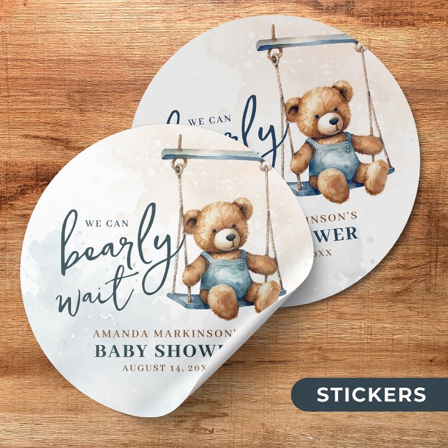Wir können frühzeitig auf Denim Teddy Bear Baby Du Runder Aufkleber (Von Creator hochgeladen)