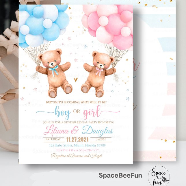 Wir können frühzeitig auf die Einführung der Baby- Einladung (Gender Reveal baby shower invitation,Teddy Bear baby shower girl,Baby Shower bear invitation,boho bo)