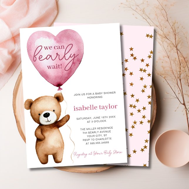 Wir können frühzeitig auf die Kinderdusche warten Einladung (we can bearly wait, pink girl baby shower invitation 5 x 7)