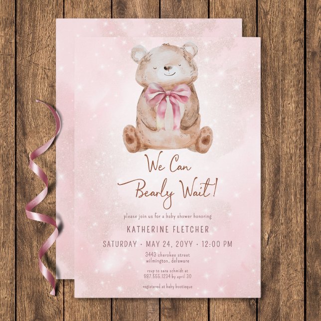 Wir können frühzeitig auf die Kinderdusche warten Einladung (We Can Bearly Wait Girl Baby Shower Invitation)