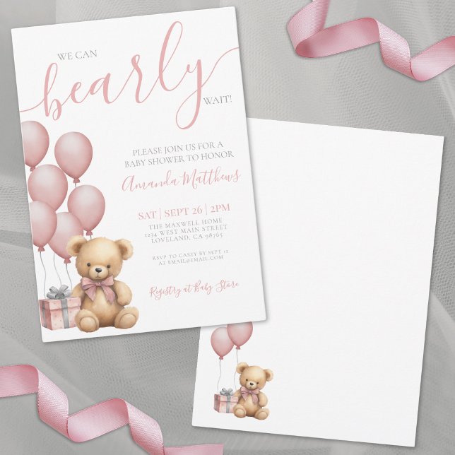 Wir können frühzeitig auf die Pink-Bärendusche ein Einladung (We Can Bearly Wait Girl Pink Bear Baby Shower Invitation)