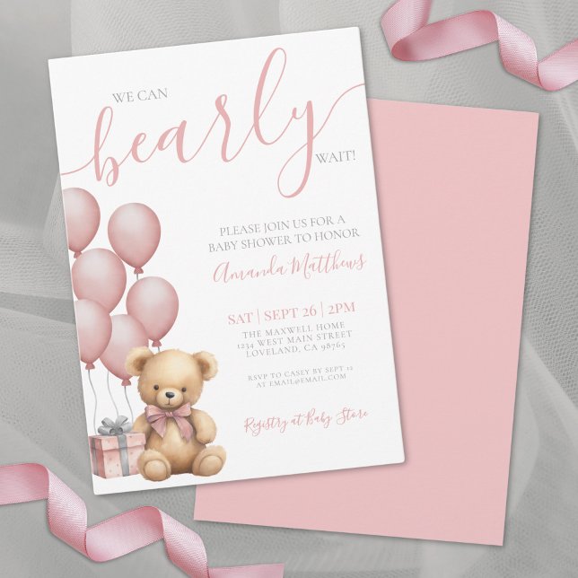 Wir können frühzeitig auf die Pink-Bärendusche ein Einladung (We Can Bearly Wait Girl Pink Bear Baby Shower Invitation )