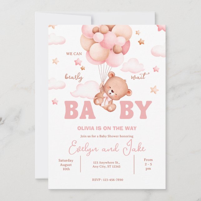 Wir können frühzeitig auf die Pink Teddy Bear Baby Einladung (Vorderseite)