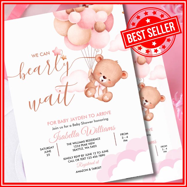 Wir können frühzeitig auf die Pink Teddy Bear Baby Einladung (Von Creator hochgeladen)
