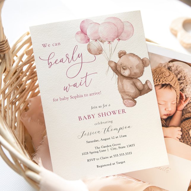 Wir können frühzeitig auf die Pink Teddy Bear Baby Einladung (Von Creator hochgeladen)
