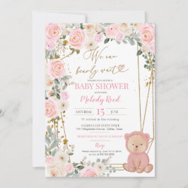 Wir können frühzeitig auf die Pink Teddy Bear Baby Einladung