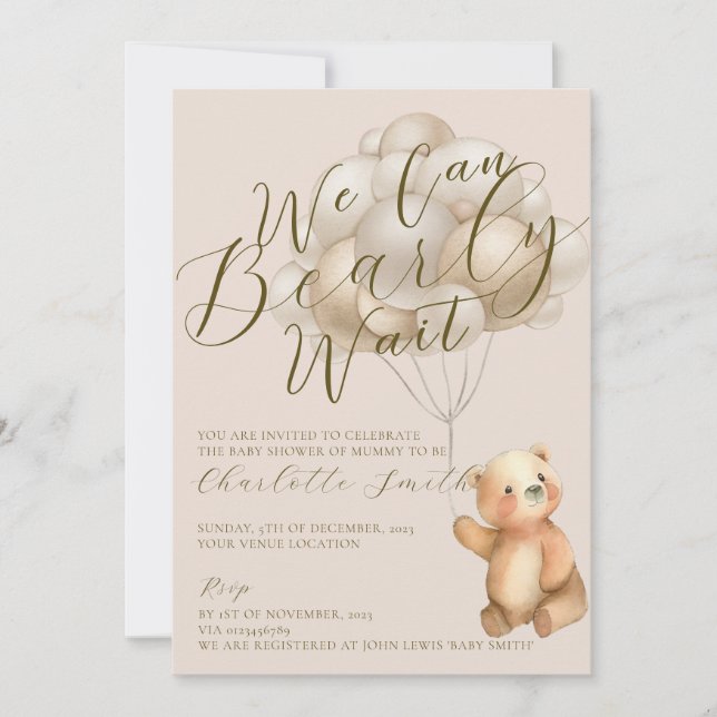 Wir können frühzeitig auf die Teddy Bear Balloons  Einladung (Vorderseite)