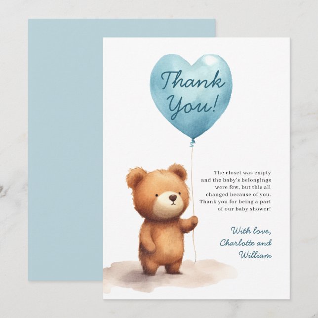 Wir können frühzeitig auf die Teddy Bear Blue Boy  Dankeskarte (Vorne/Hinten)