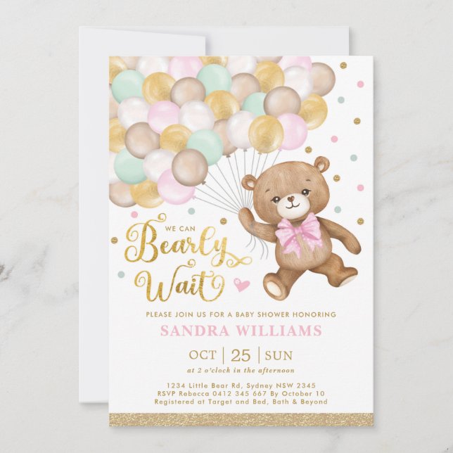 Wir können frühzeitig auf die Teddy Bear Girl Baby Einladung (Vorderseite)