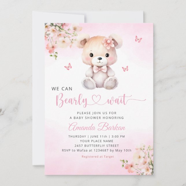 Wir können frühzeitig auf die Teddy Bear Girl Baby Einladung (Vorderseite)