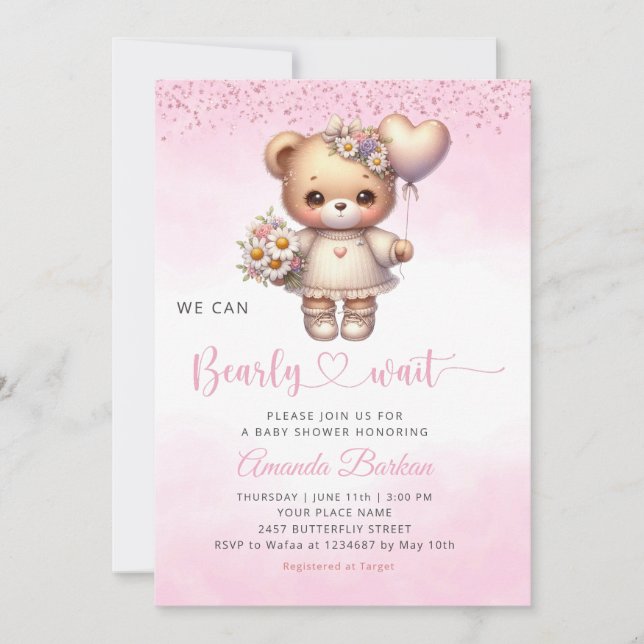 Wir können frühzeitig auf die Teddy Bear Girl Baby Einladung (Vorderseite)