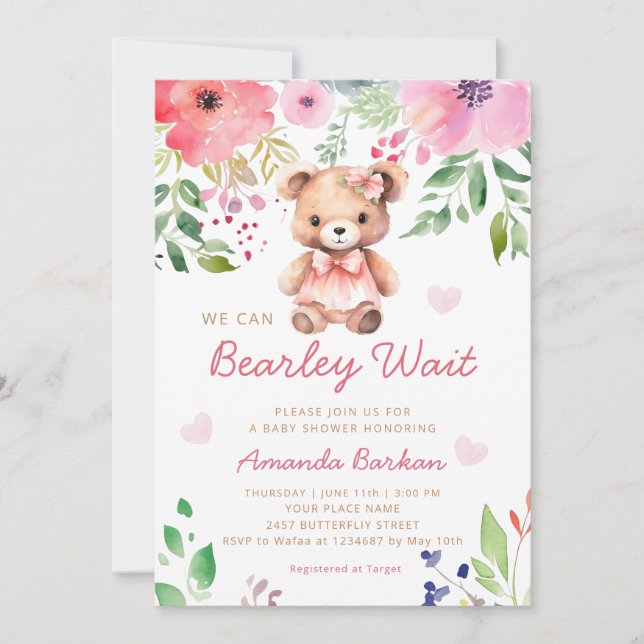 Wir können frühzeitig auf die Teddy Bear Girl Baby Einladung (Vorderseite)