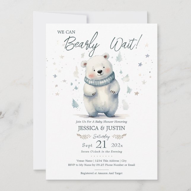 Wir können frühzeitig auf die Teddy Bear Winter Ba Einladung (Vorderseite)