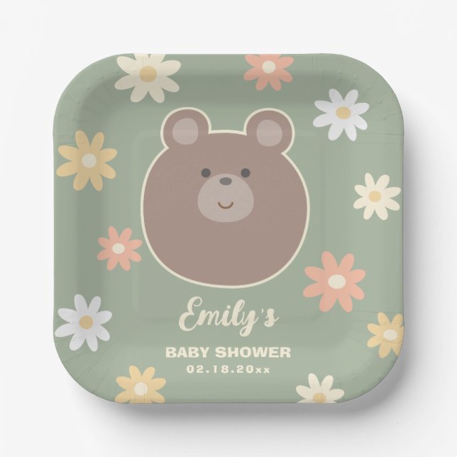 Wir können frühzeitig auf eine neutrale Babydusche Pappteller (Vorderseite)