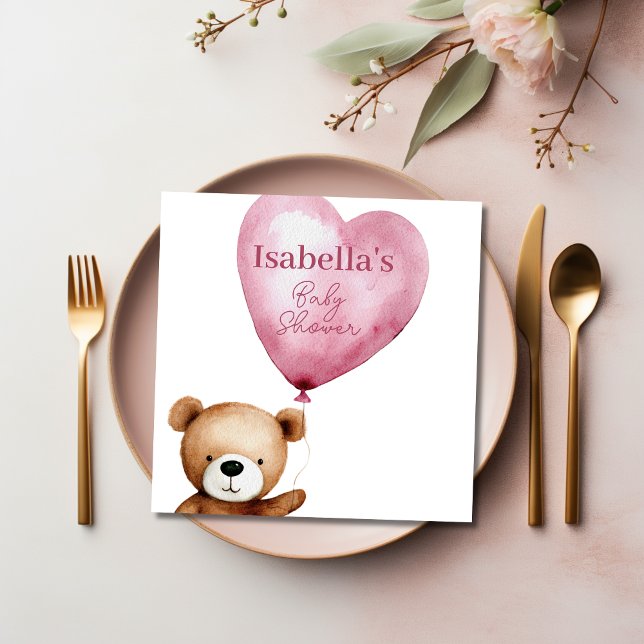 Wir können frühzeitig auf Pink Girl Duschpapier wa Serviette (We Can Bearly Wait Pink Girl Baby Shower Paper Napkins)