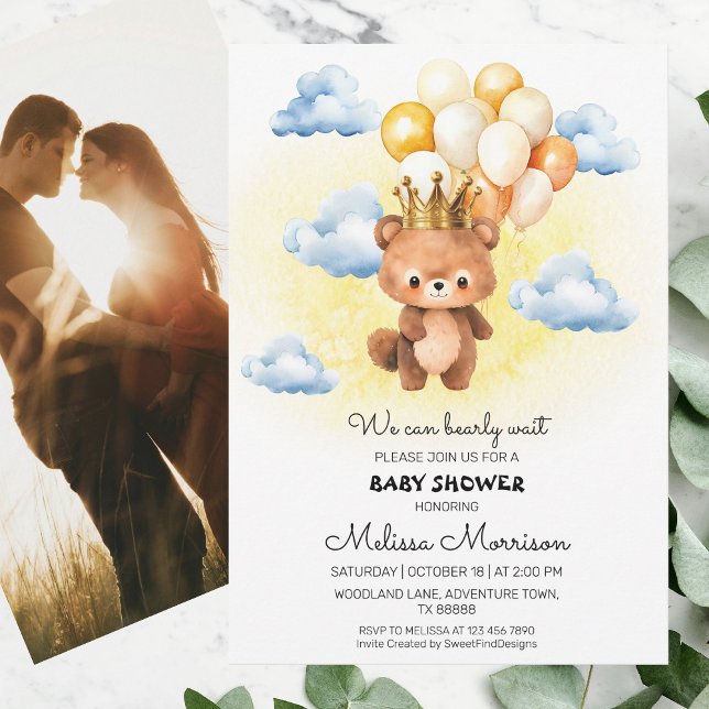 Wir können frühzeitig auf Prince Bear Baby Boy Dus Einladung (We Can Bearly Wait Prince Bear Baby Boy Shower Invitation)
