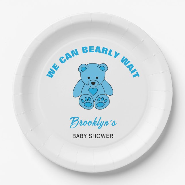 Wir können frühzeitig Baby Dusche Blue Teddy Bären Pappteller (Vorderseite)