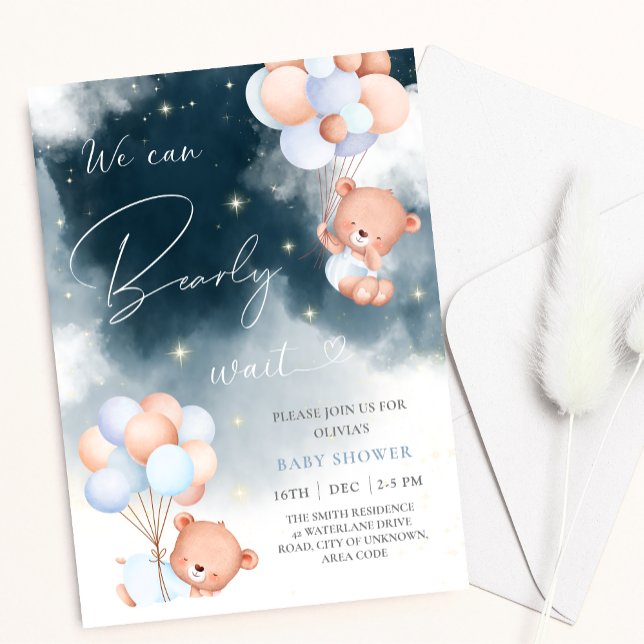 Wir können frühzeitig Bärenballoons Baby-Dusche wa Einladung (Von Creator hochgeladen)