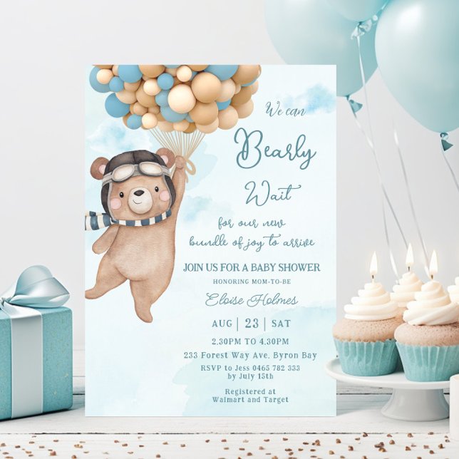 Wir können frühzeitig Bärenballoons Baby-Dusche wa Einladung (Von Creator hochgeladen)