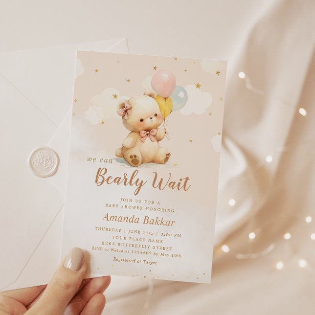 Wir können frühzeitig Boho Teddy Bear Baby Dusche  Einladung (Von Creator hochgeladen)