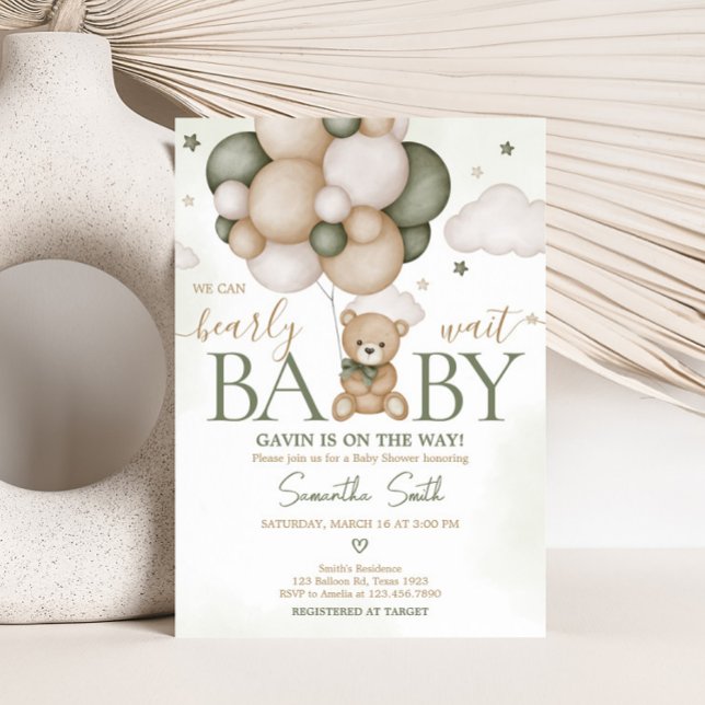 Wir können frühzeitig die grüne Boho Babydusche ab Einladung (Green Boho Teddy Bear Baby Shower Invitation )
