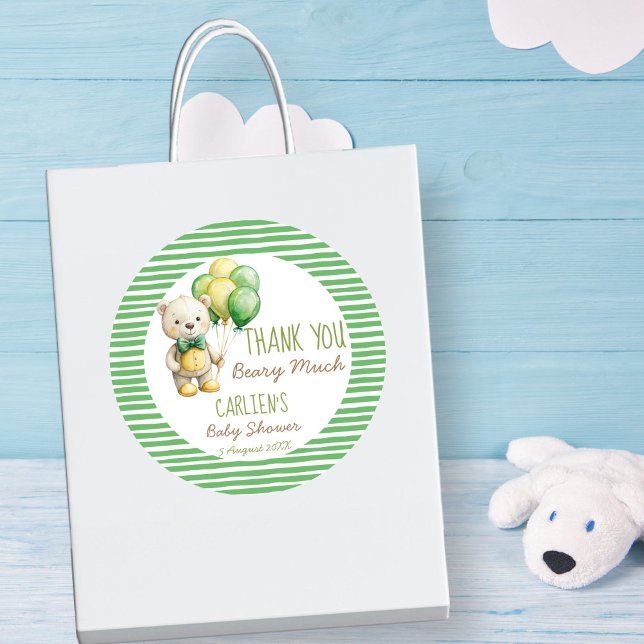 Wir können frühzeitig die grüne Teddybär-Babydusch Runder Aufkleber (We can bearly wait sage green teddy bear baby shower thank you favor sticker baby shower favors)