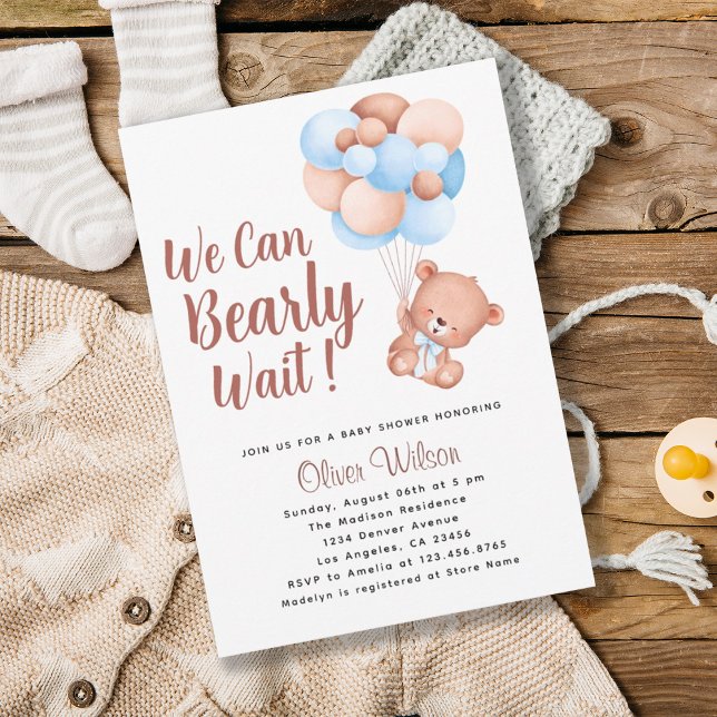 Wir können frühzeitig die Kinderdusche abwarten Einladung (We Can Bearly Wait Boy Baby Shower Invitation)