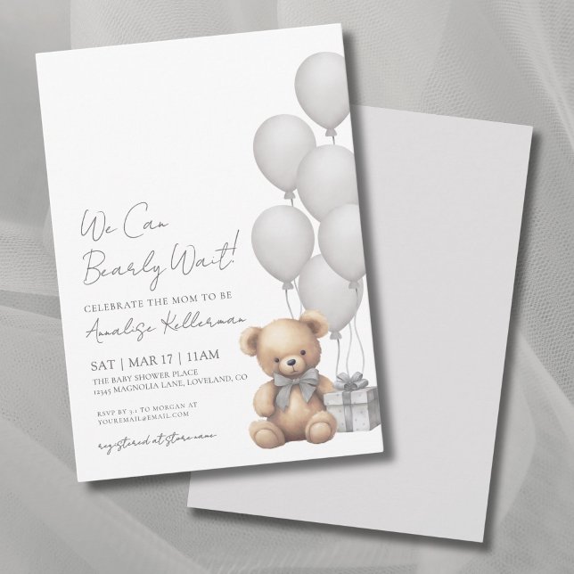 Wir können frühzeitig die neutrale Bärendusche abw Einladung (We Can Bearly Wait Gender Neutral Bear Baby Shower Invitation )