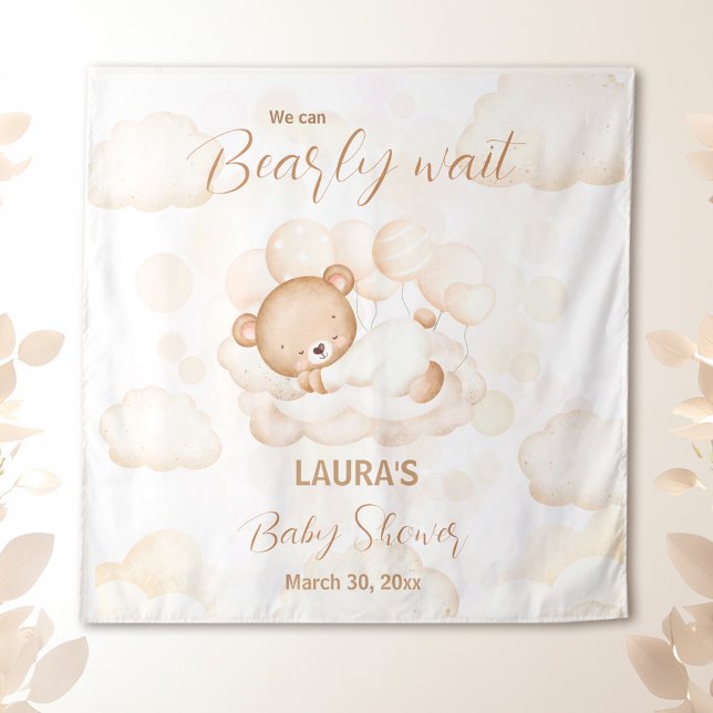 Wir können frühzeitig die neutrale Duschkabine abw Wandteppich (We Can Bearly Wait Neutral Baby shower Backdrop)