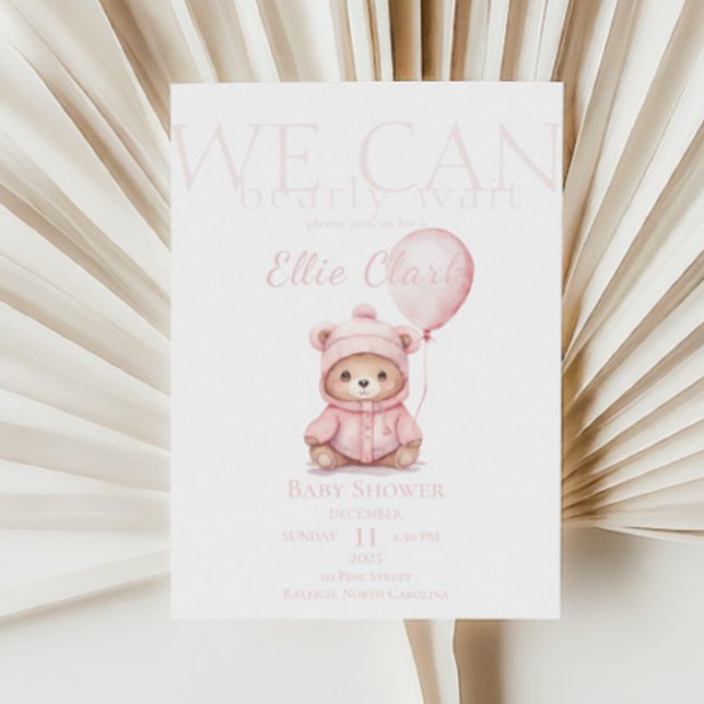 Wir können frühzeitig die Pink Bear Girl Babydusch Einladung (Von Creator hochgeladen)