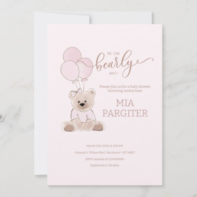 Wir können frühzeitig die Teddy Bear Pink Babydusc Einladung (Vorderseite)