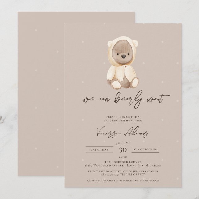 Wir können frühzeitig eine neutrale Teddy Bear Bab Einladung (Vorne/Hinten)