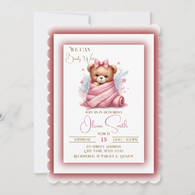 Wir können frühzeitig eine pinkfarbene Babydusche  Einladung (Vorderseite)