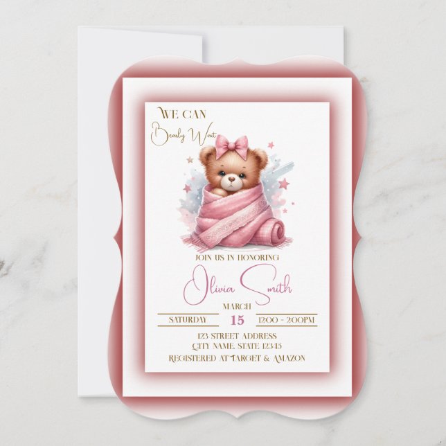 Wir können frühzeitig eine pinkfarbene Babydusche  Save The Date (Vorderseite)