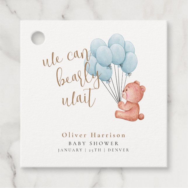 Wir können frühzeitig warten Bear Blue Balloon Bab Geschenkanhänger (Vorderseite)