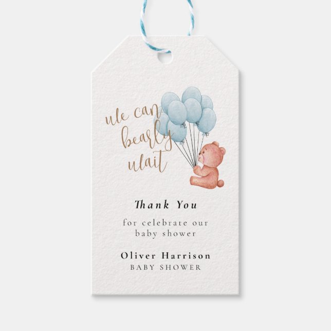 Wir können frühzeitig warten Bear Blue Balloon Bab Geschenkanhänger (Vorderseite)