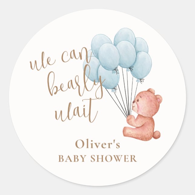 Wir können frühzeitig warten Bear Blue Balloon Bab Runder Aufkleber (Vorderseite)
