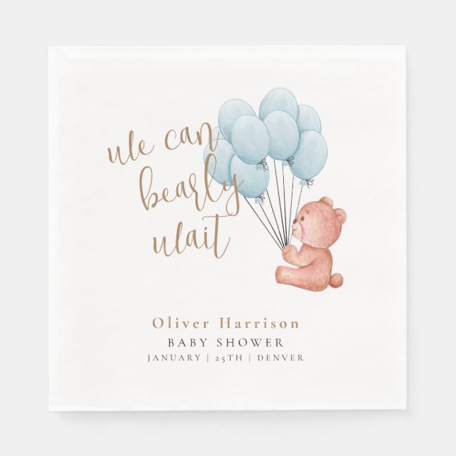 Wir können frühzeitig warten Bear Blue Balloon Bab Serviette (Vorderseite)