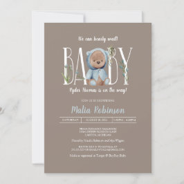 Wir können frühzeitig warten! Blue Teddy Bear Baby Einladung