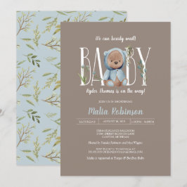 Wir können frühzeitig warten! Blue Teddy Bear Baby Einladung