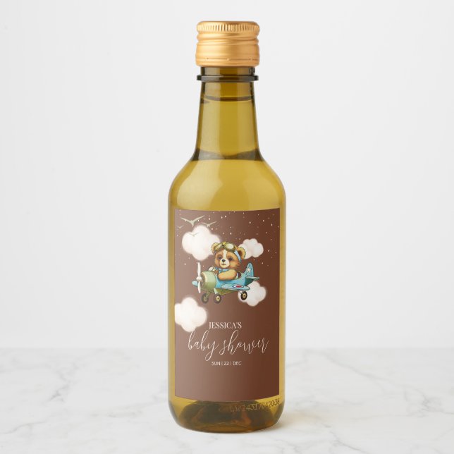 Wir können frühzeitig warten! Brown Teddy Baby Dus Weinetikett (Vorderseite)