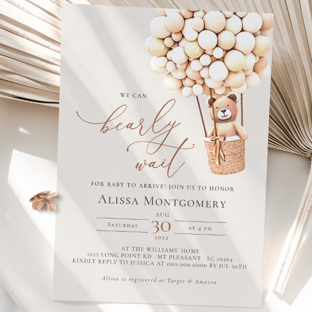Wir können frühzeitig warten! Einladung der Babydu (We can bearly wait! Gender Neutral Bear & Balloons Baby Shower Invite.)